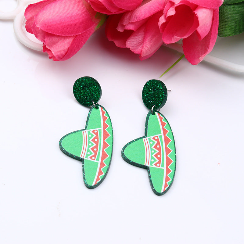 Wholesale Mexican Mariachia Aztec Carnival Hat Violin Color Print Geometric Acrylic Earrings